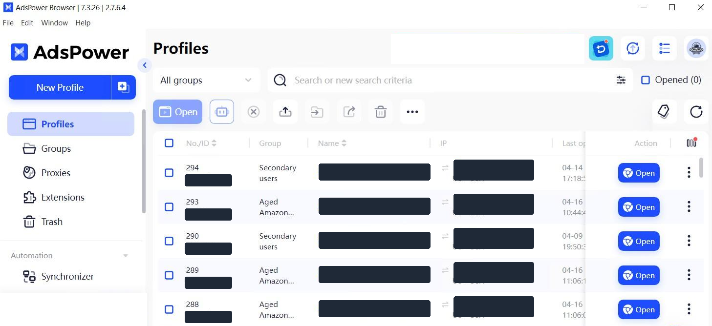 AdsPower anti-detect browser — isolated profiles, one per account